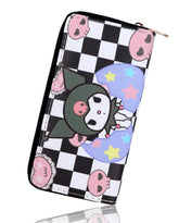 Roffatide Women's Zip Around Clutch Wallet Kuromi Cartoon Long Travel Wallet Faux Leather Purse Passport Phone Card Holder Wallet